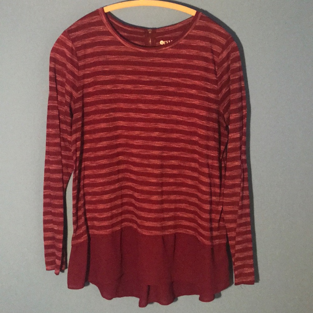 Burgundy and White Striped Long Sleeve T-shirt